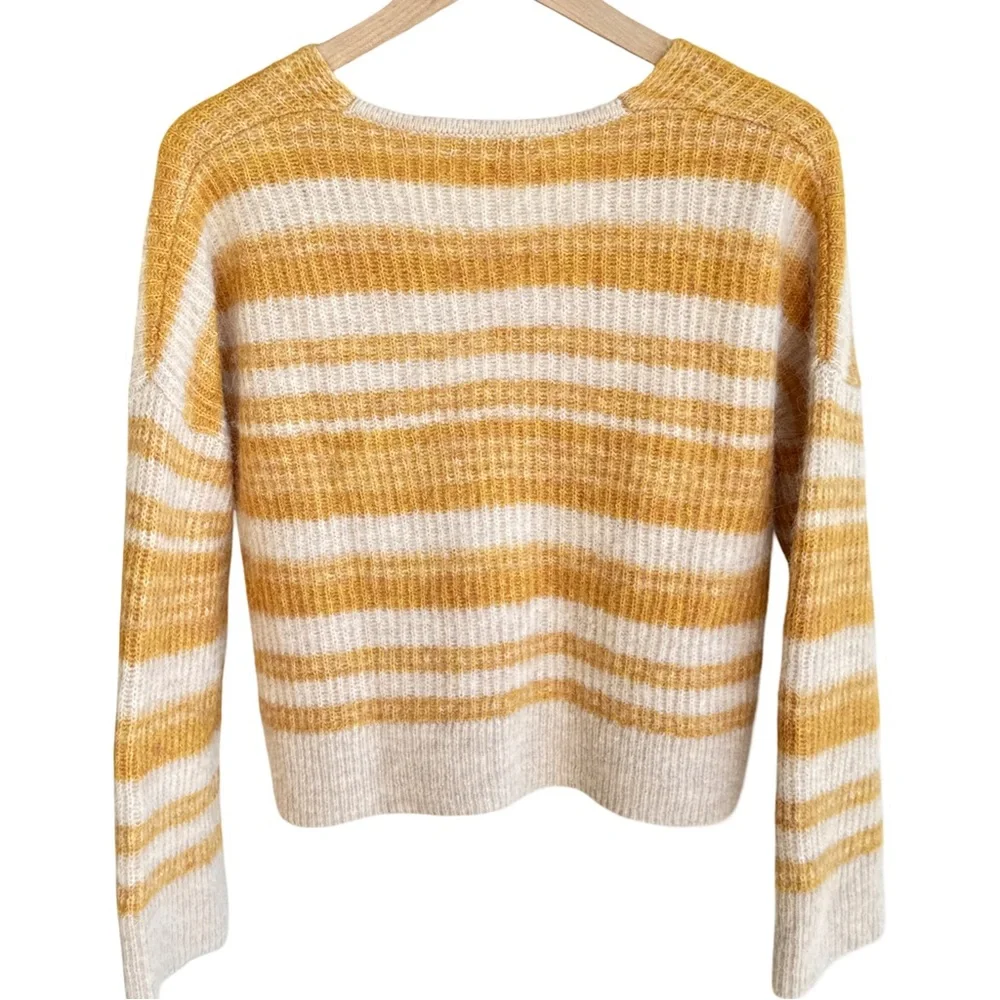 Madewell Staley Space-Dyed Cropped V-Neck Sweater Mustard‎ Cream S